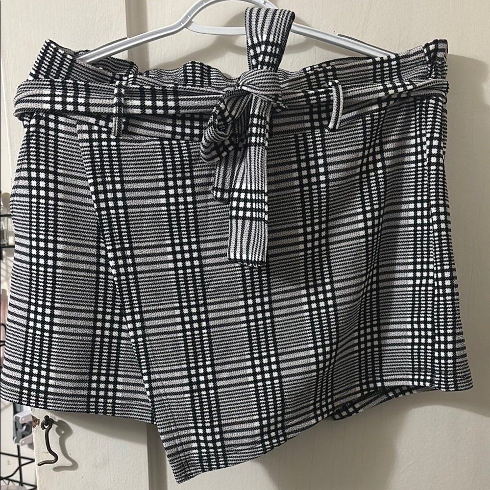 Black and White Mini Skort with Tie Front